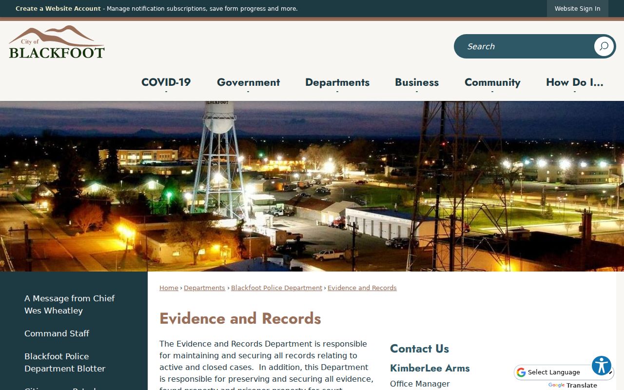 Bingham County Blackfoot criminal records shared Evidence and Records unit