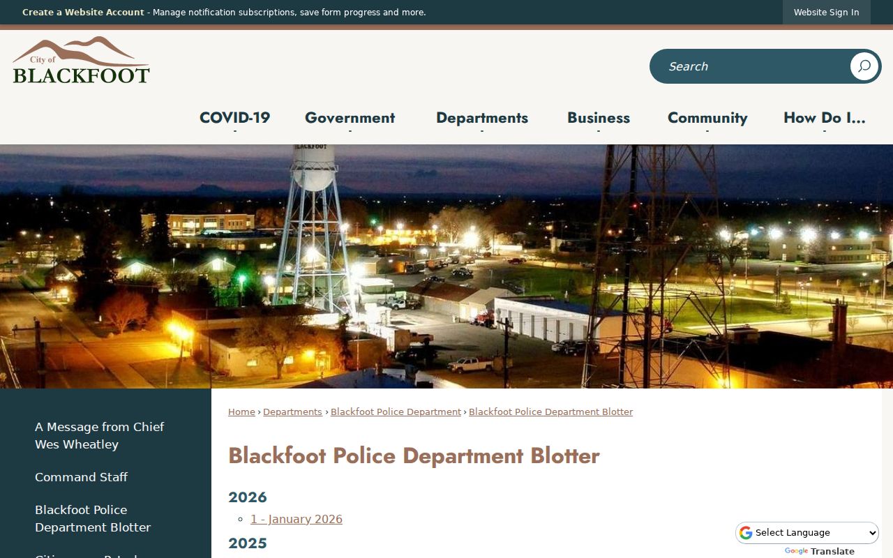 Bingham County Blackfoot criminal records monthly police blotters