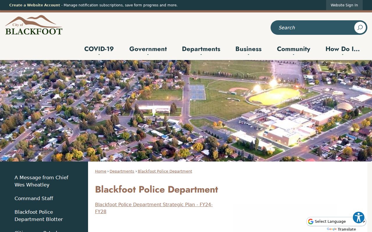 Bingham County Blackfoot criminal records Police Department location