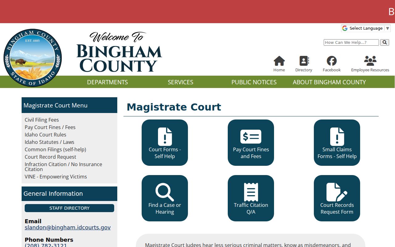 Bingham County criminal court cases Magistrate Court