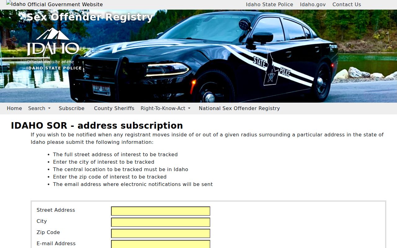 Bingham County sex offender address alert form